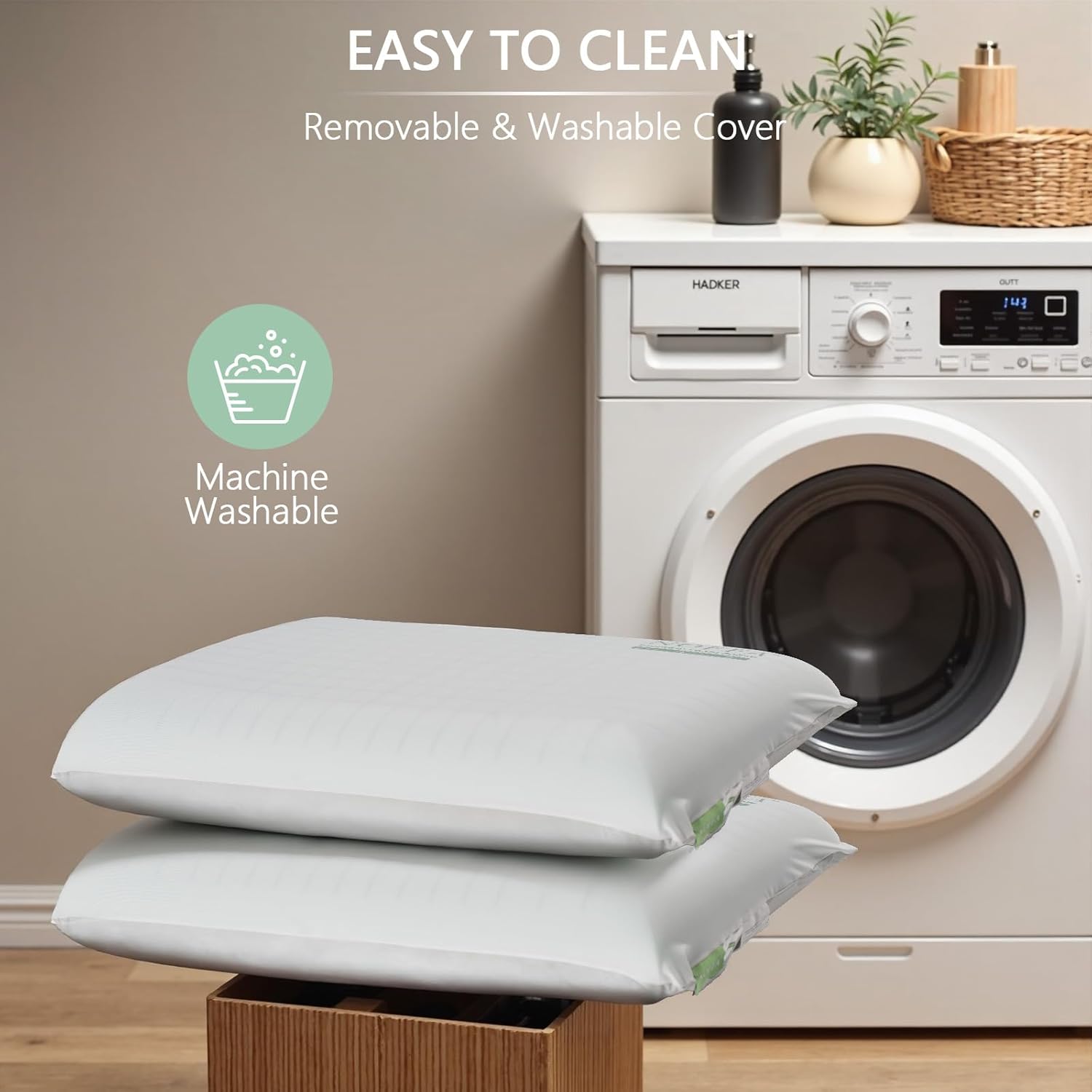Removable, machine-washable pillow cover