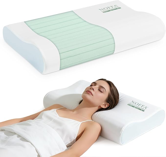 NOFFA Cervical Neck Pillow, Cooling Contour Memory Foam (Dual‑Height 3.1"/3.9")